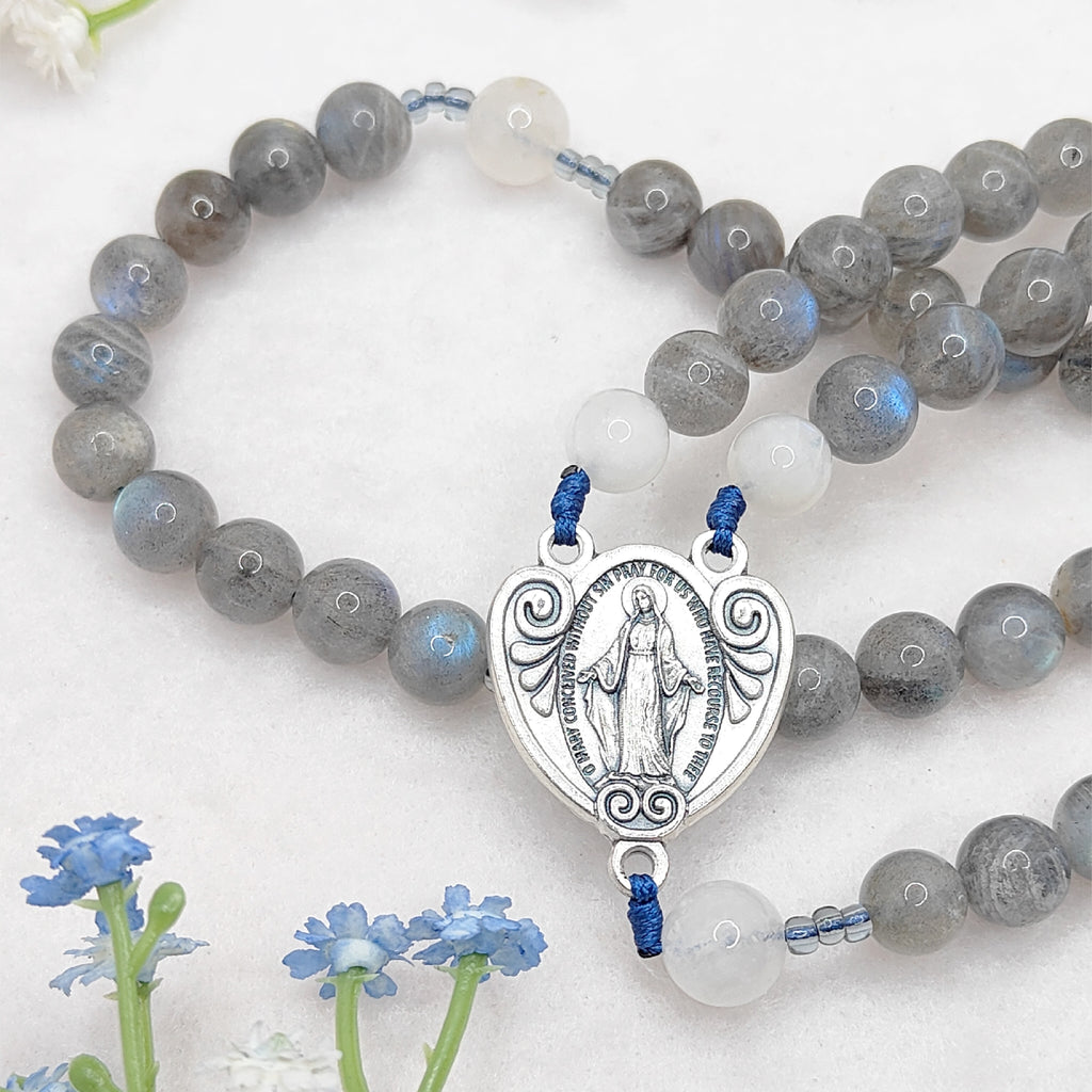 Our Lady of Grace Labradorite & Moonstone Rosary