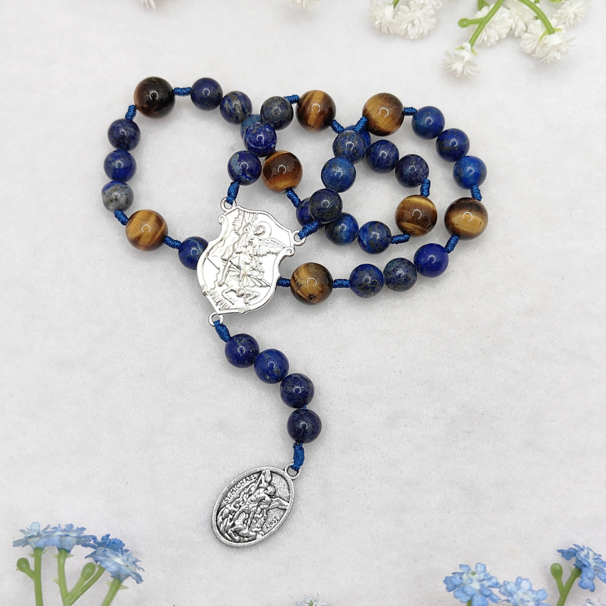 Chaplet of St Michael Lapis Lazuli & Tiger Eye Rosary
