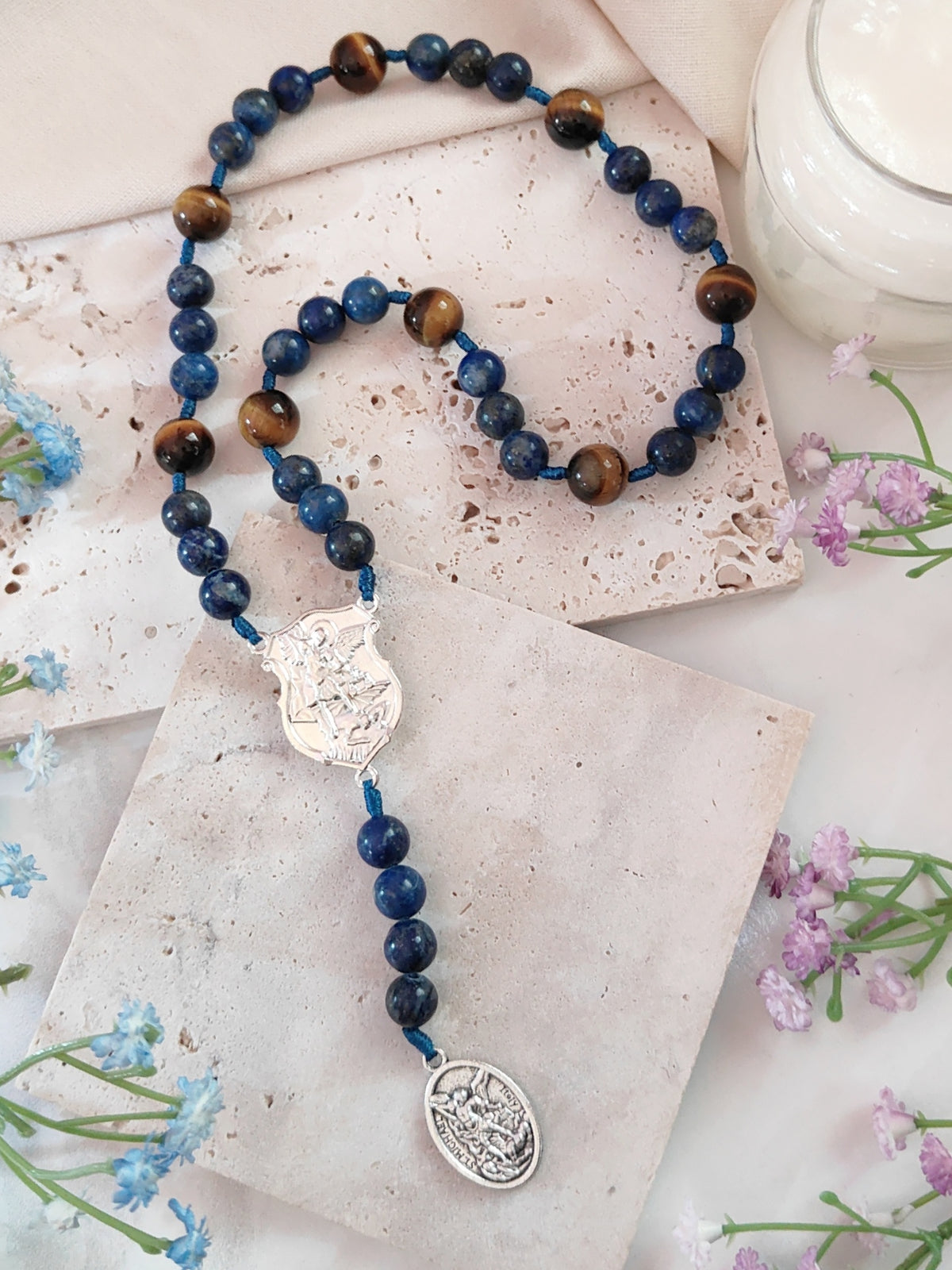 Chaplet of St Michael Lapis Lazuli & Tiger Eye Rosary
