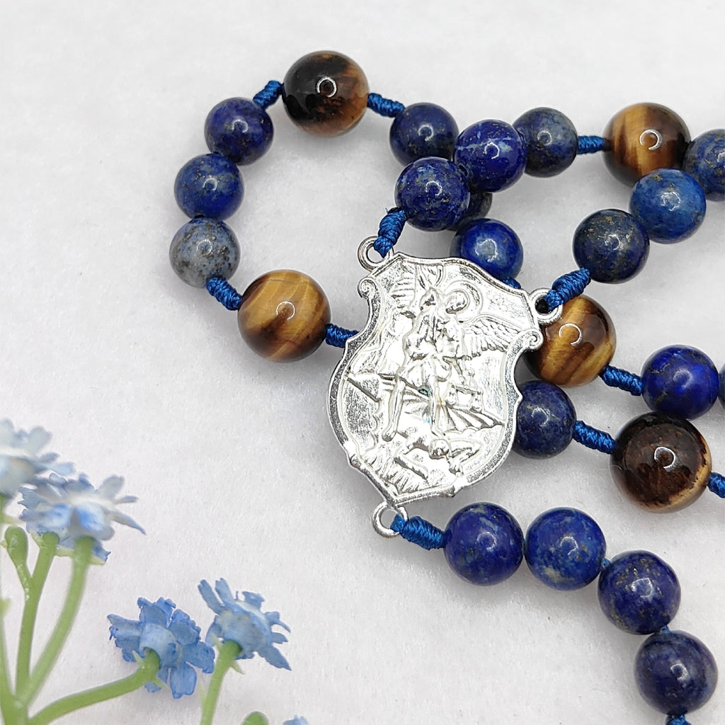 Chaplet of St Michael Lapis Lazuli & Tiger Eye Rosary