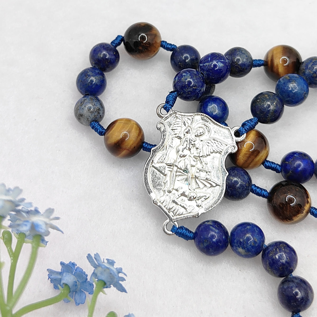 Chaplet of St Michael Lapis Lazuli & Tiger Eye Rosary