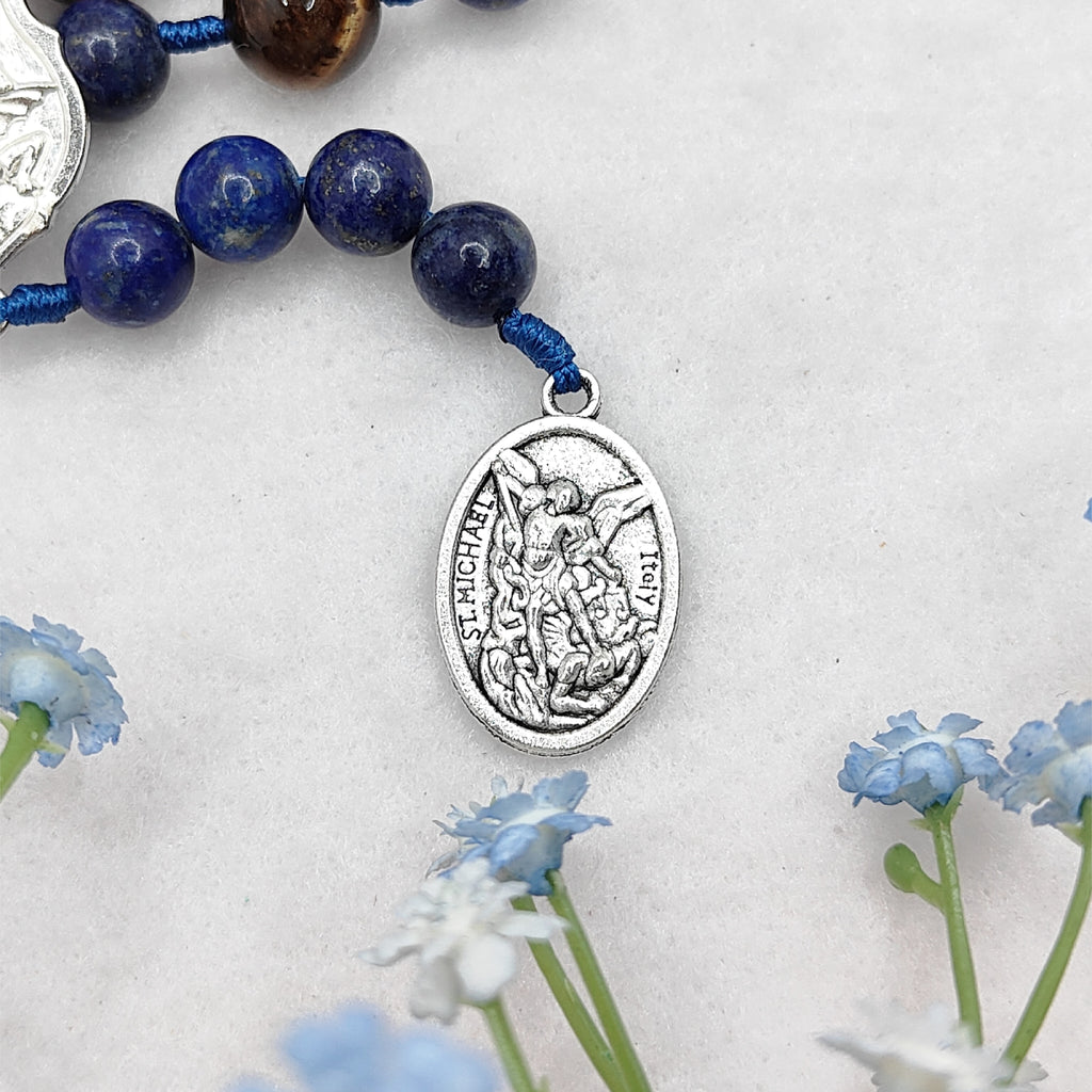 Chaplet of St Michael Lapis Lazuli & Tiger Eye Rosary