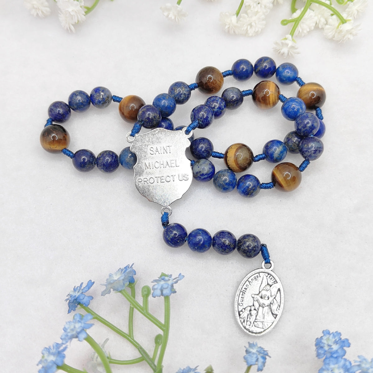 Chaplet of St Michael Lapis Lazuli & Tiger Eye Rosary