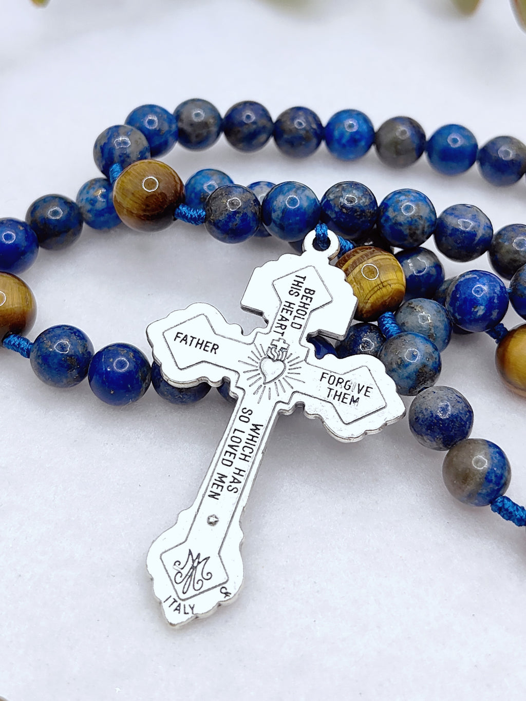 St Joseph Patron of Families Lapis Lazuli & Tiger Eye Rosary