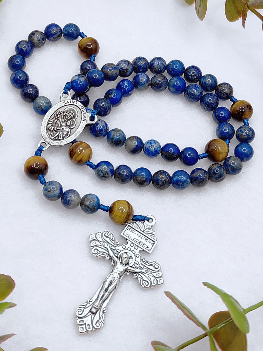 St Joseph Patron of Families Lapis Lazuli & Tiger Eye Rosary