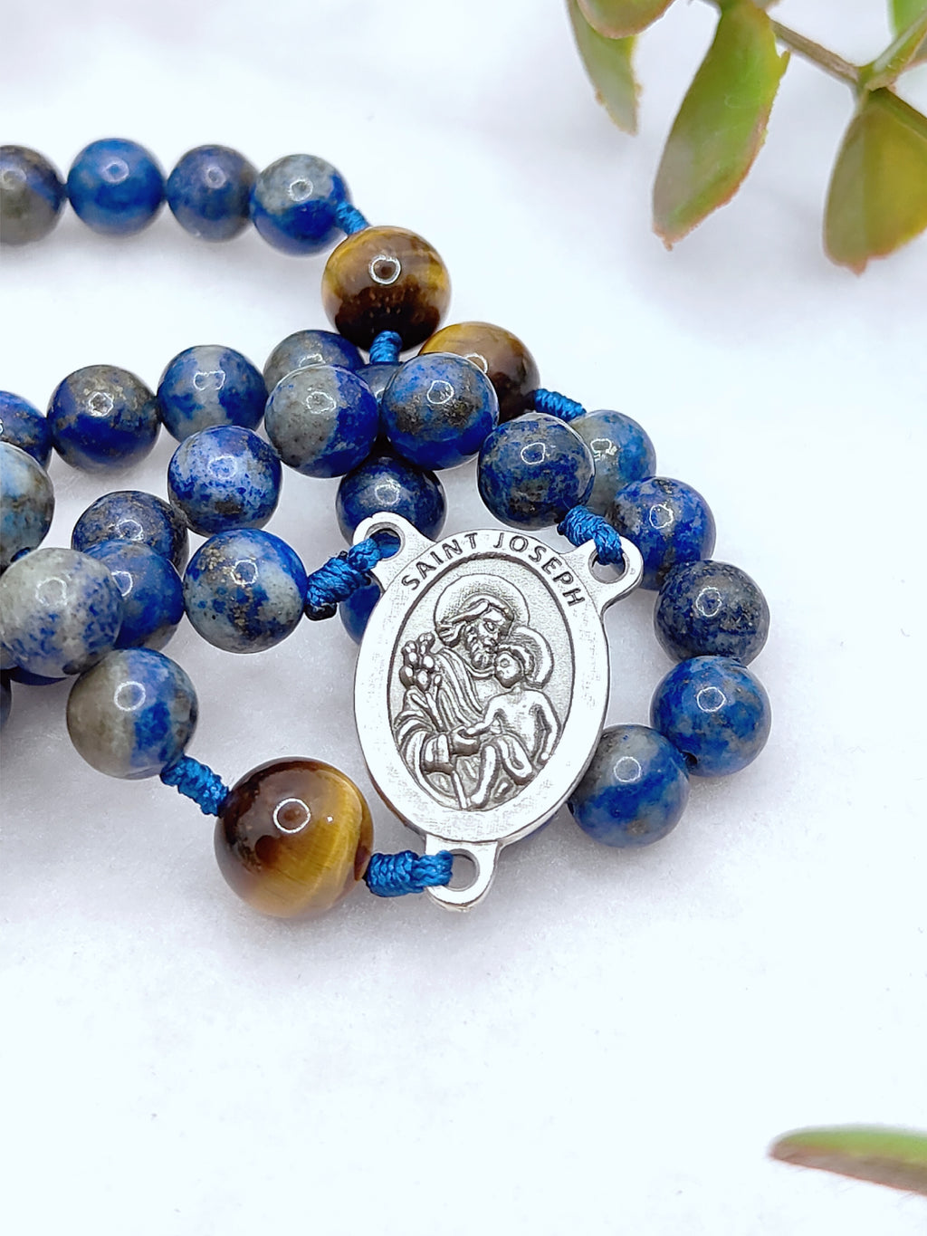 St Joseph Patron of Families Lapis Lazuli & Tiger Eye Rosary