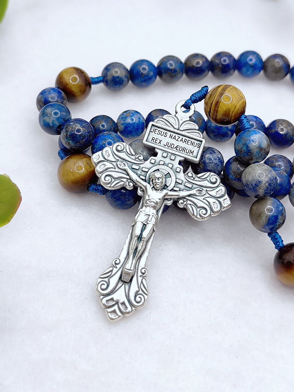 St Joseph Patron of Families Lapis Lazuli & Tiger Eye Rosary