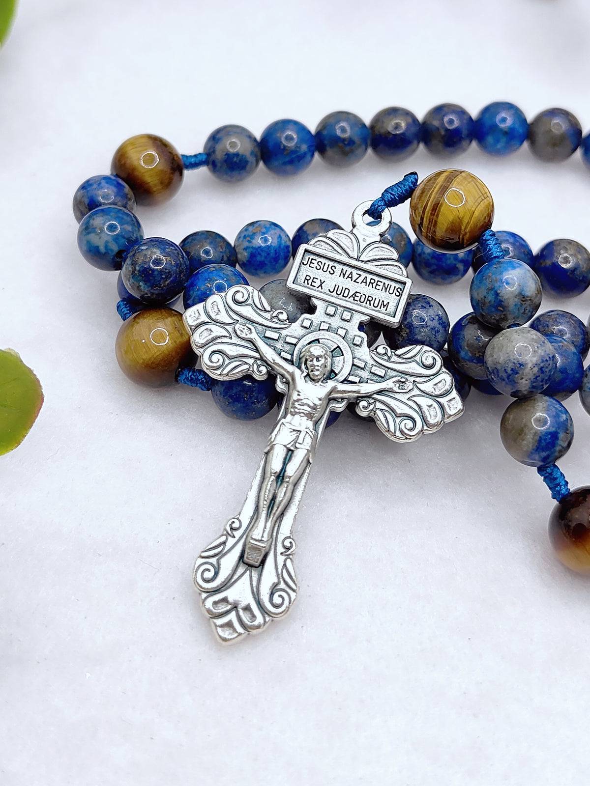 St Joseph Patron of Families Lapis Lazuli & Tiger Eye Rosary