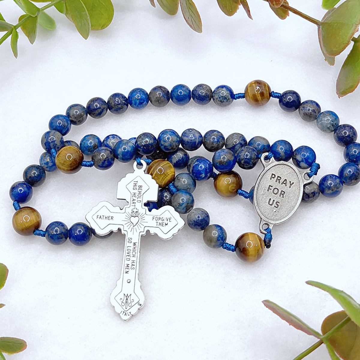 St Joseph Patron of Families Lapis Lazuli & Tiger Eye Rosary