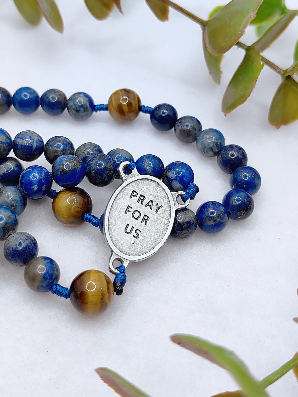 St Joseph Patron of Families Lapis Lazuli & Tiger Eye Rosary
