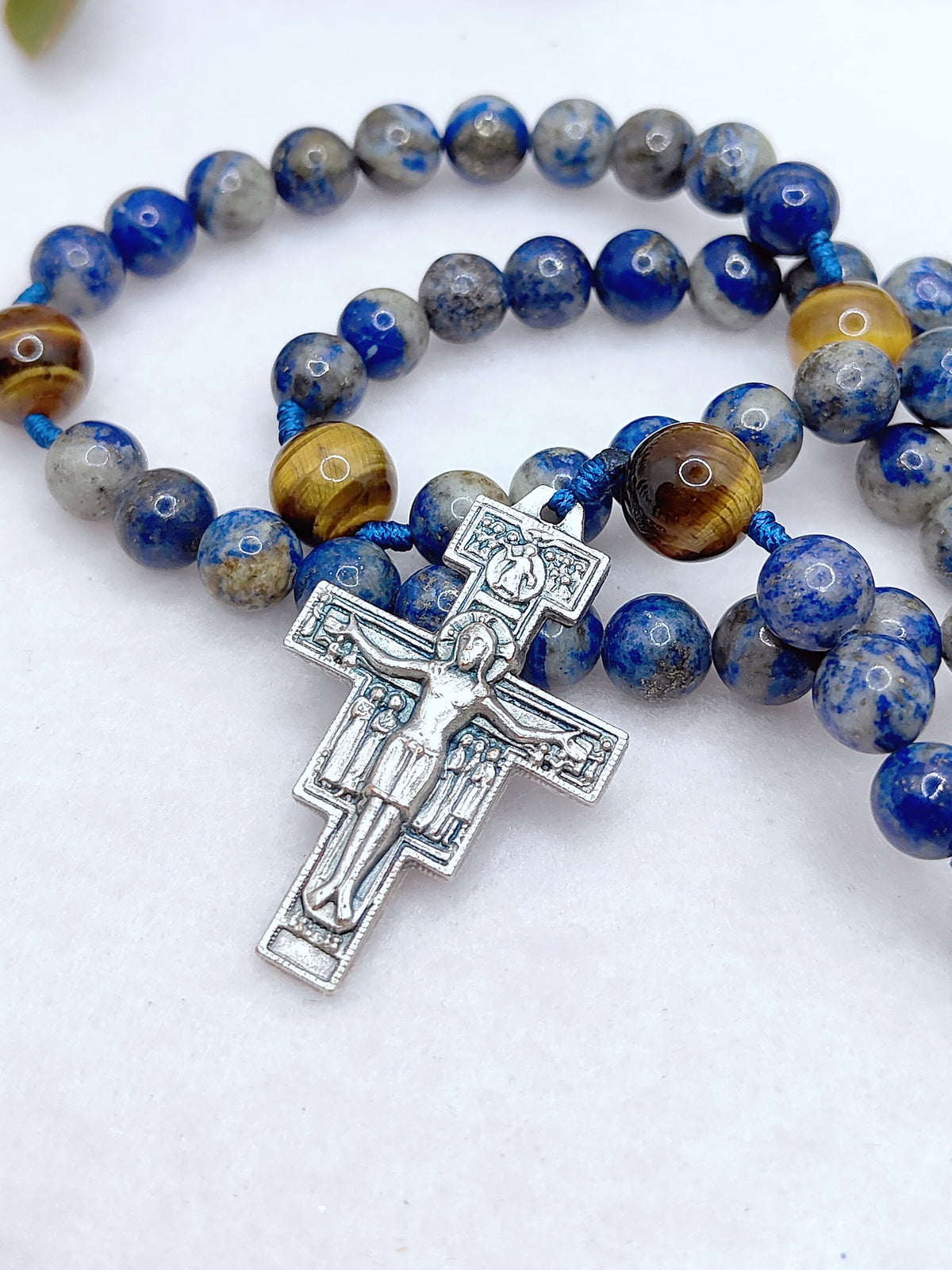St. Francis of Assisi Earth & Sky Lapis Lazuli & Tiger Eye Rosary