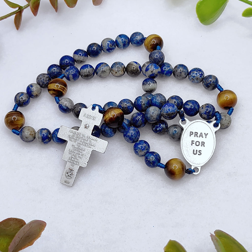 St. Francis of Assisi Earth & Sky Lapis Lazuli & Tiger Eye Rosary