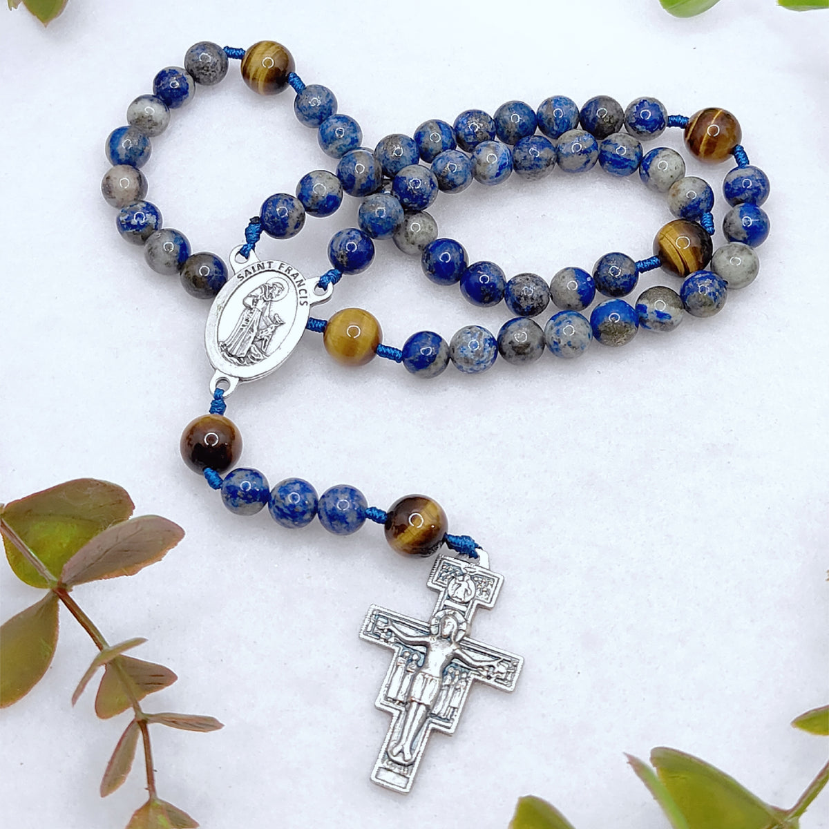 St. Francis of Assisi Earth & Sky Lapis Lazuli & Tiger Eye Rosary