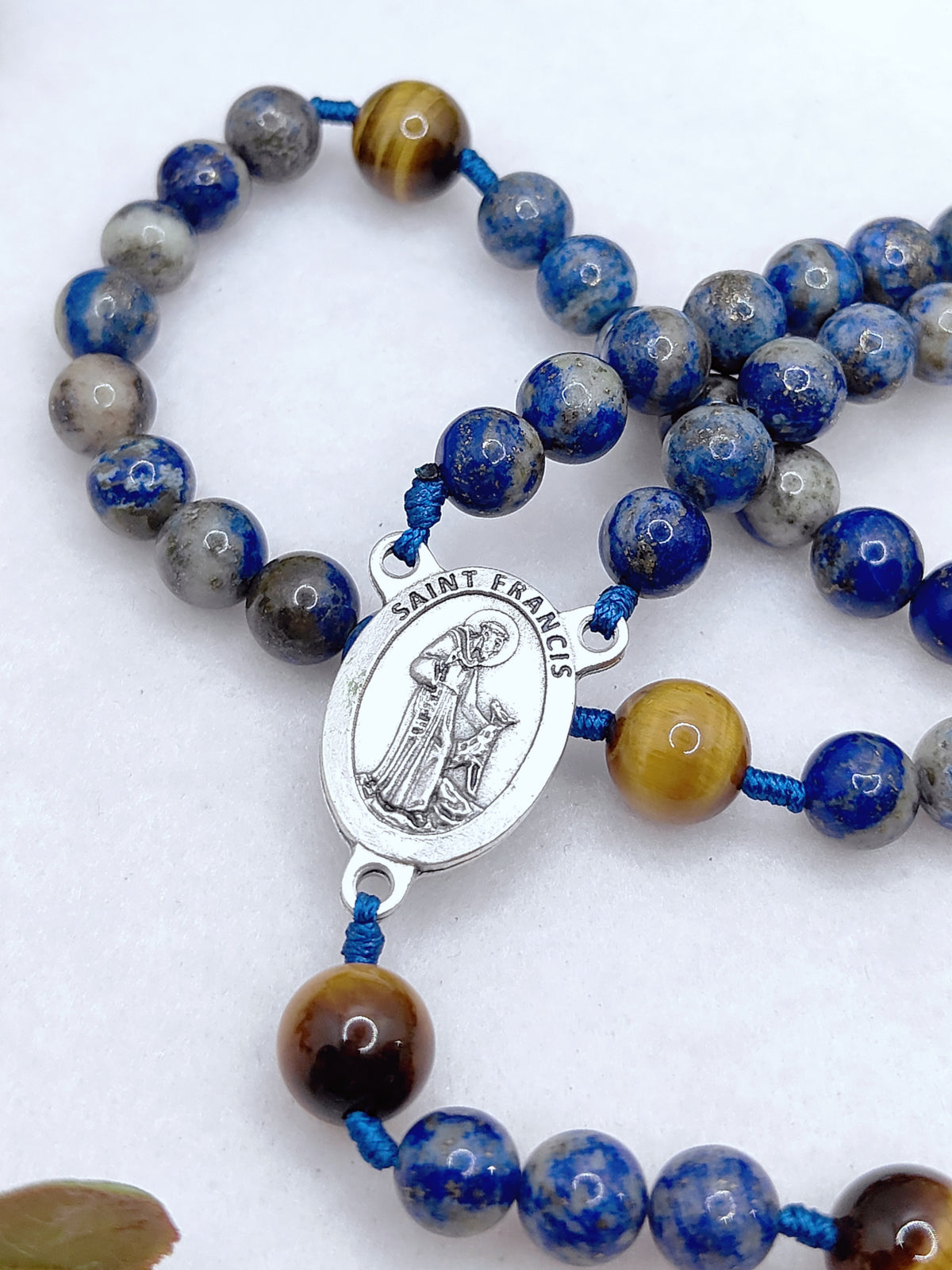 St. Francis of Assisi Earth & Sky Lapis Lazuli & Tiger Eye Rosary