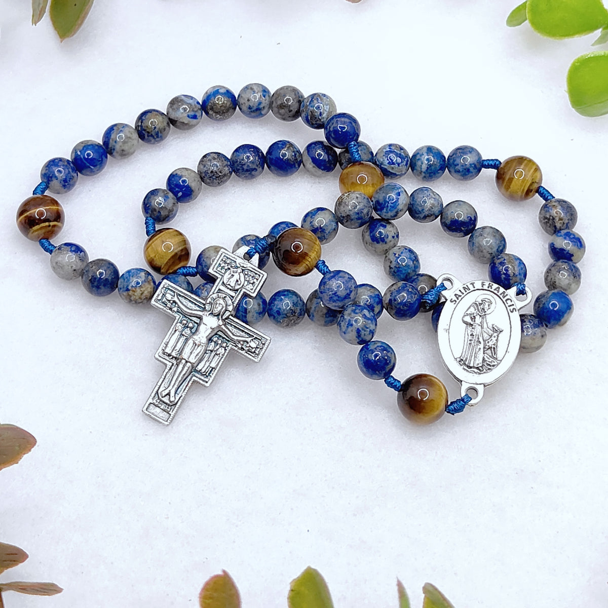 St. Francis of Assisi Earth & Sky Lapis Lazuli & Tiger Eye Rosary
