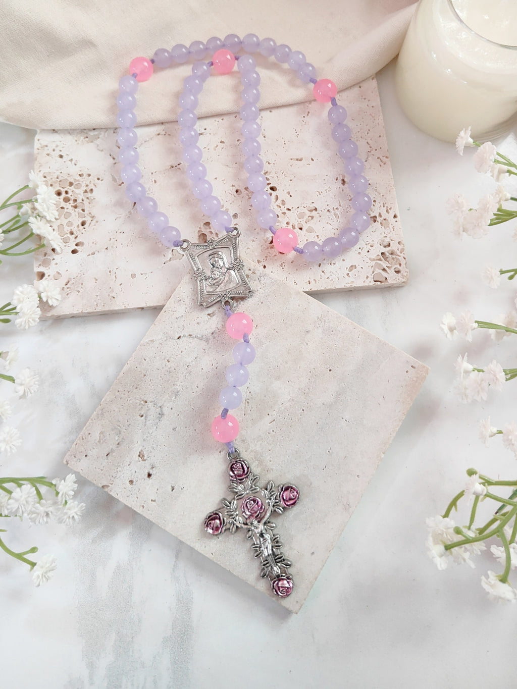 Blessed Mother Lavender Chalcedony Rosary