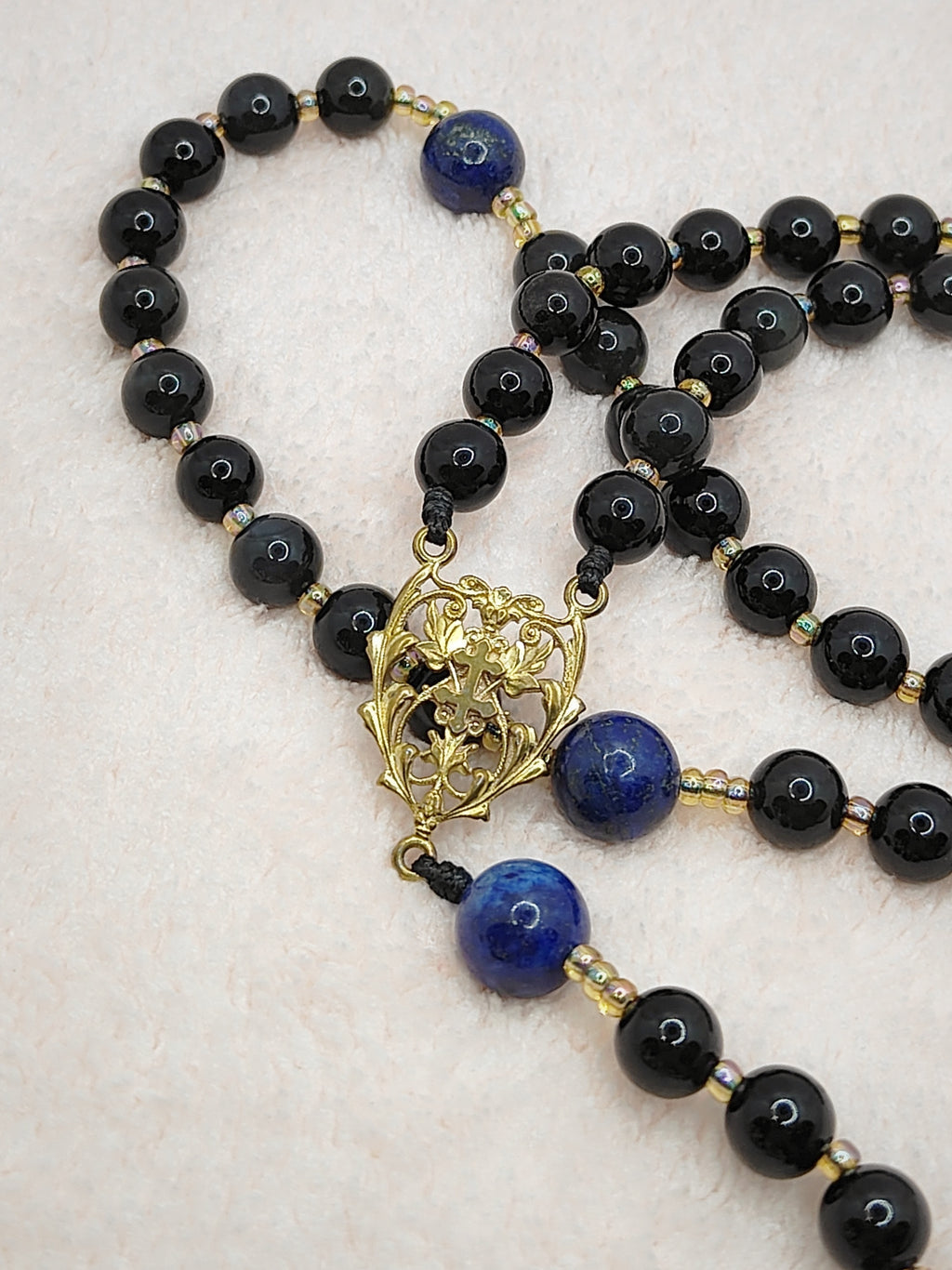 Cross of Lorraine Black Obsidian & Lapis Lazuli