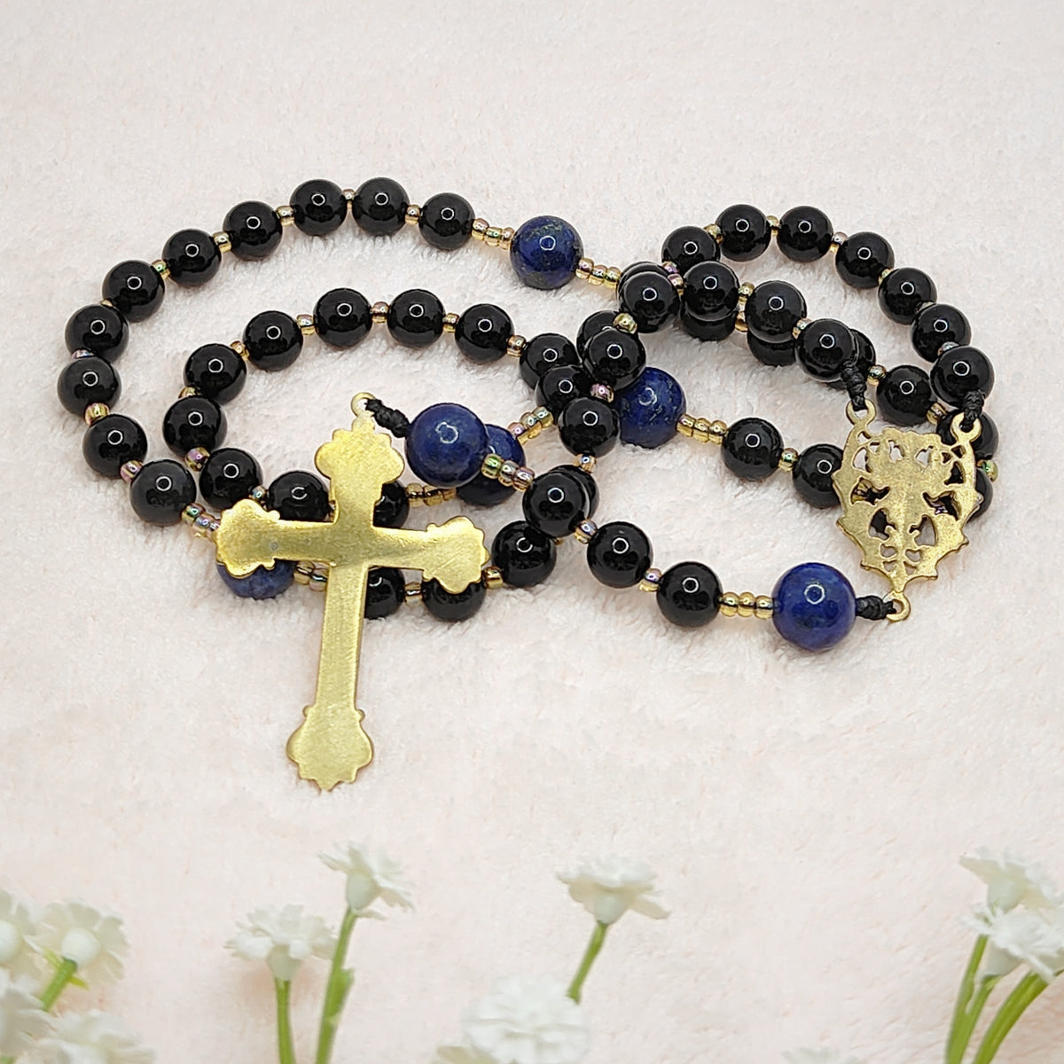 Cross of Lorraine Black Obsidian & Lapis Lazuli