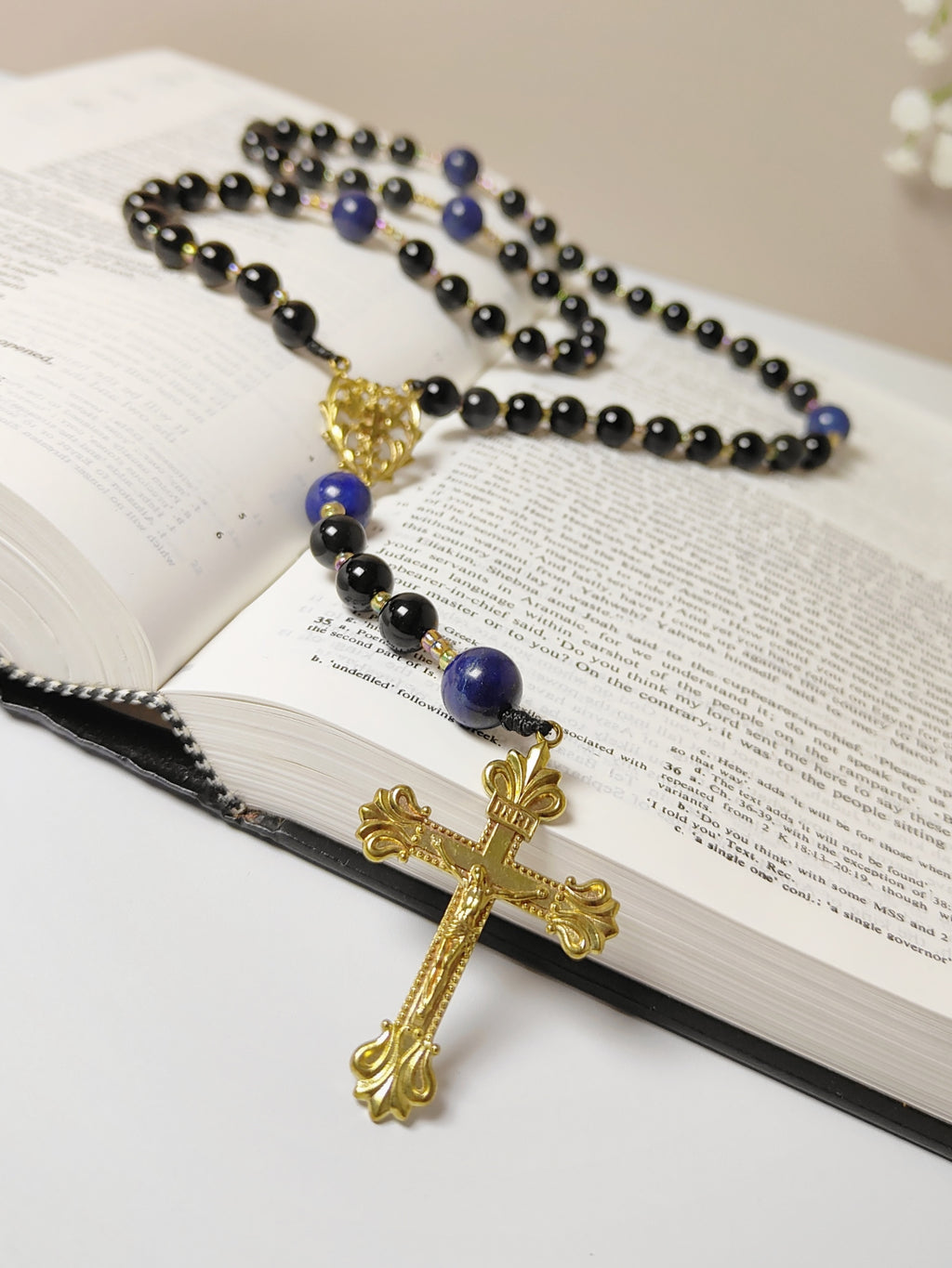 Cross of Lorraine Black Obsidian & Lapis Lazuli