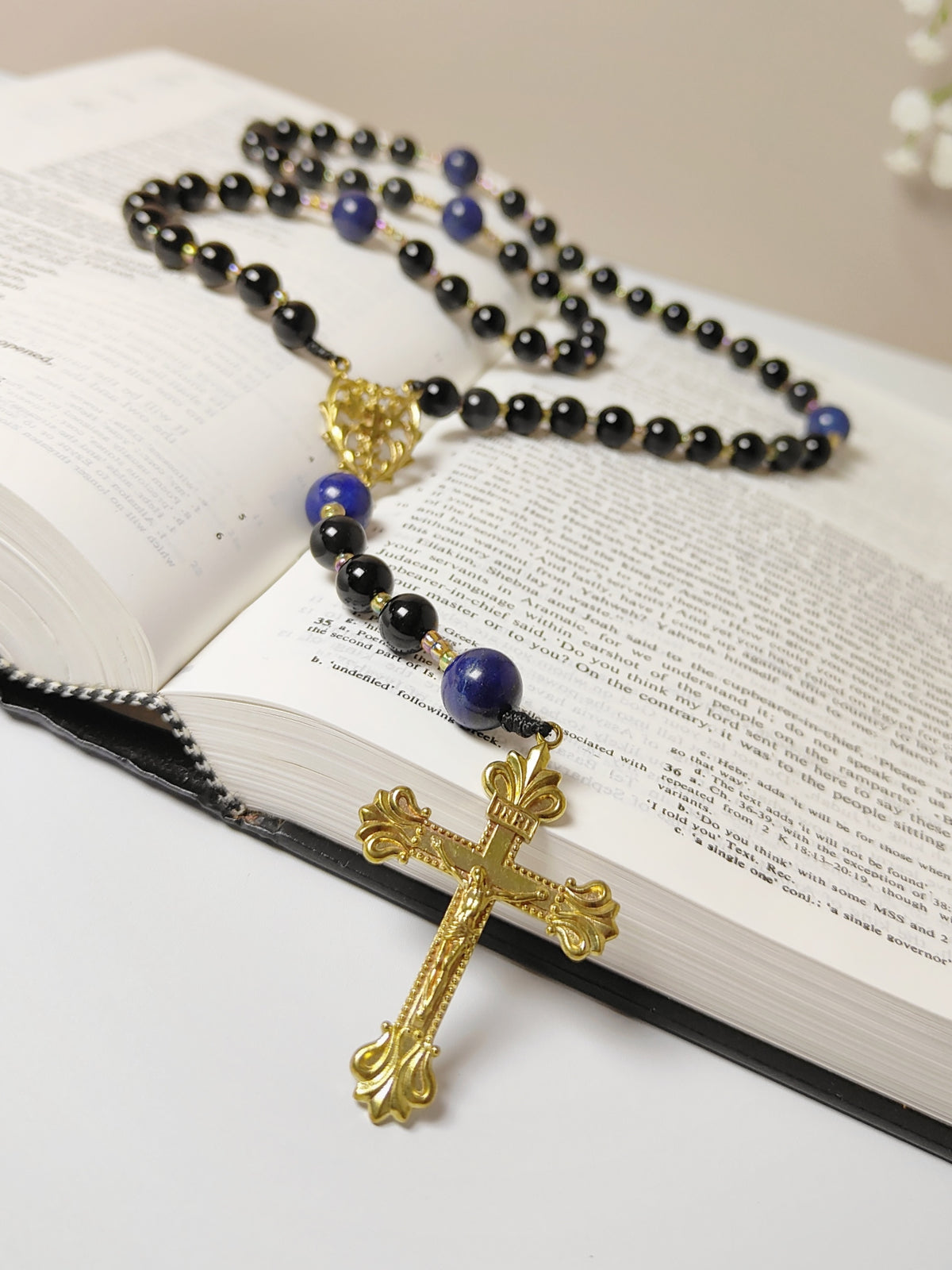 Cross of Lorraine Black Obsidian & Lapis Lazuli