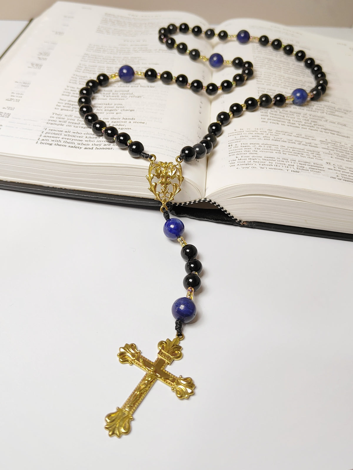 Cross of Lorraine Black Obsidian & Lapis Lazuli