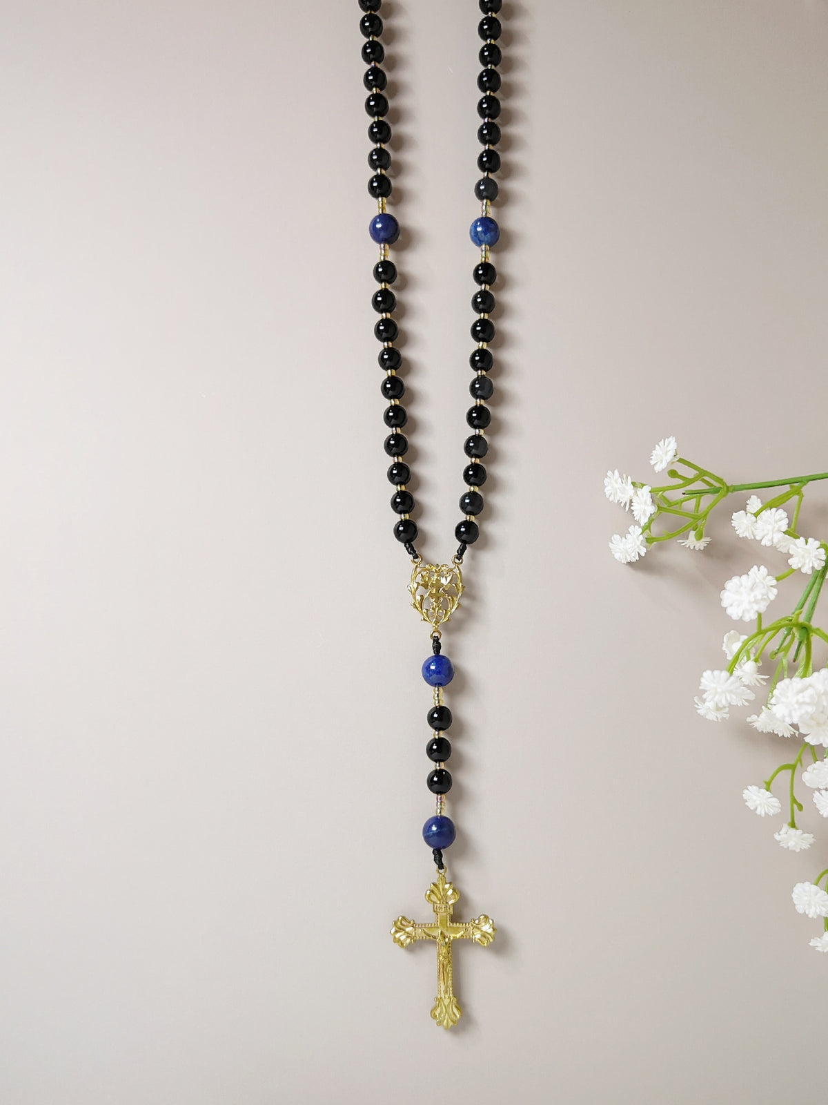 Cross of Lorraine Black Obsidian & Lapis Lazuli