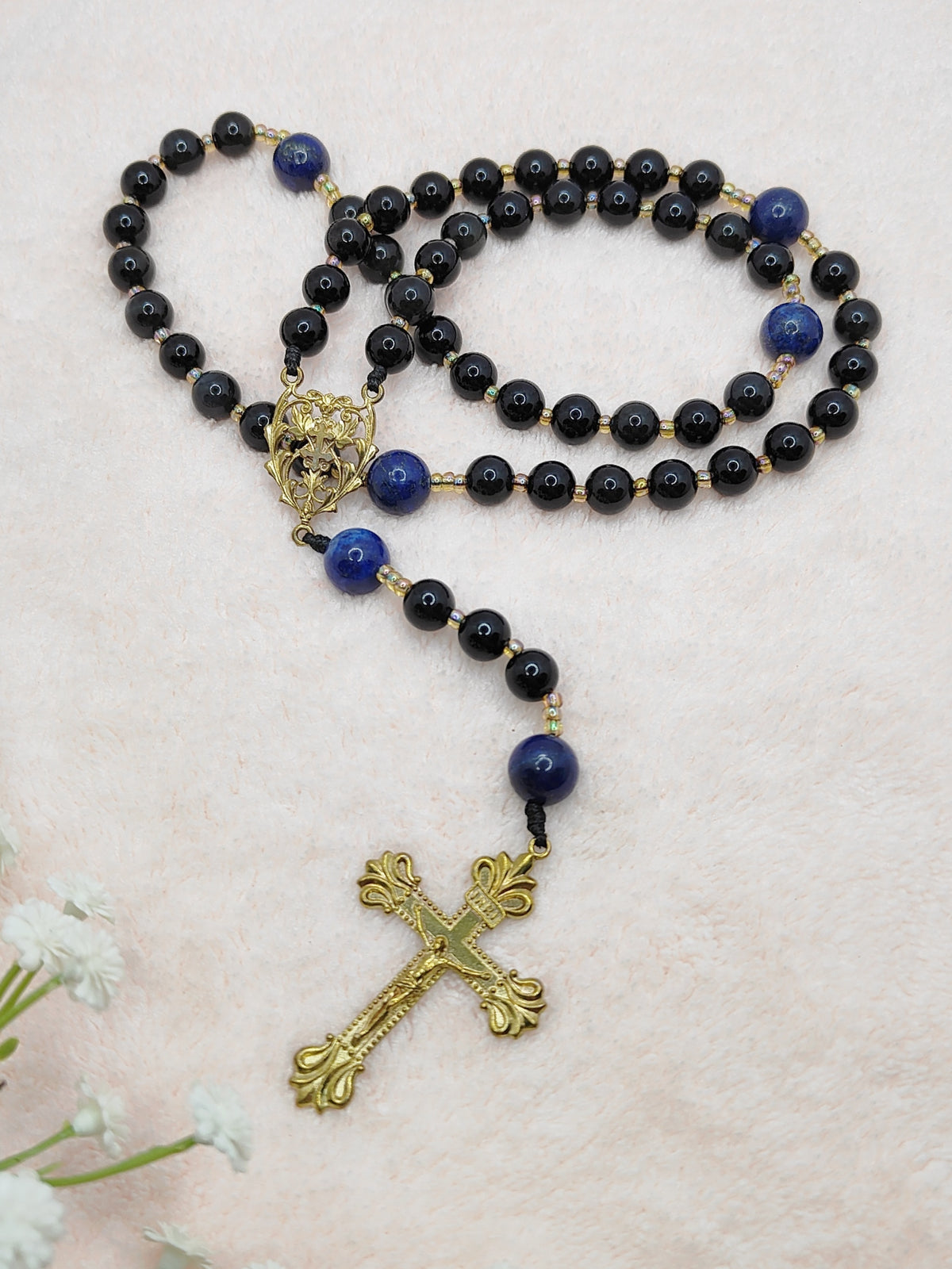 Cross of Lorraine Black Obsidian & Lapis Lazuli