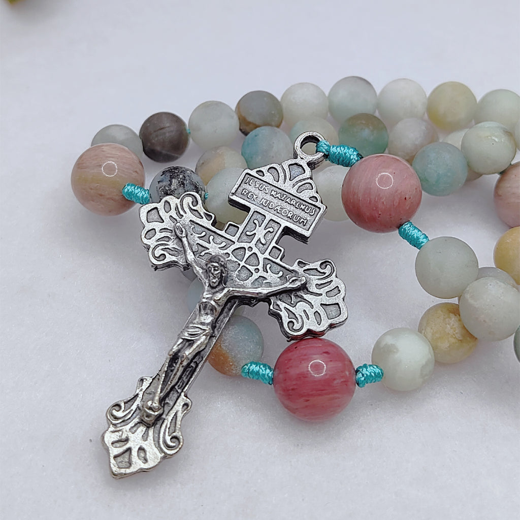 Miraculous Medal Serenity Amazonite & Rhodochrosite Rosary