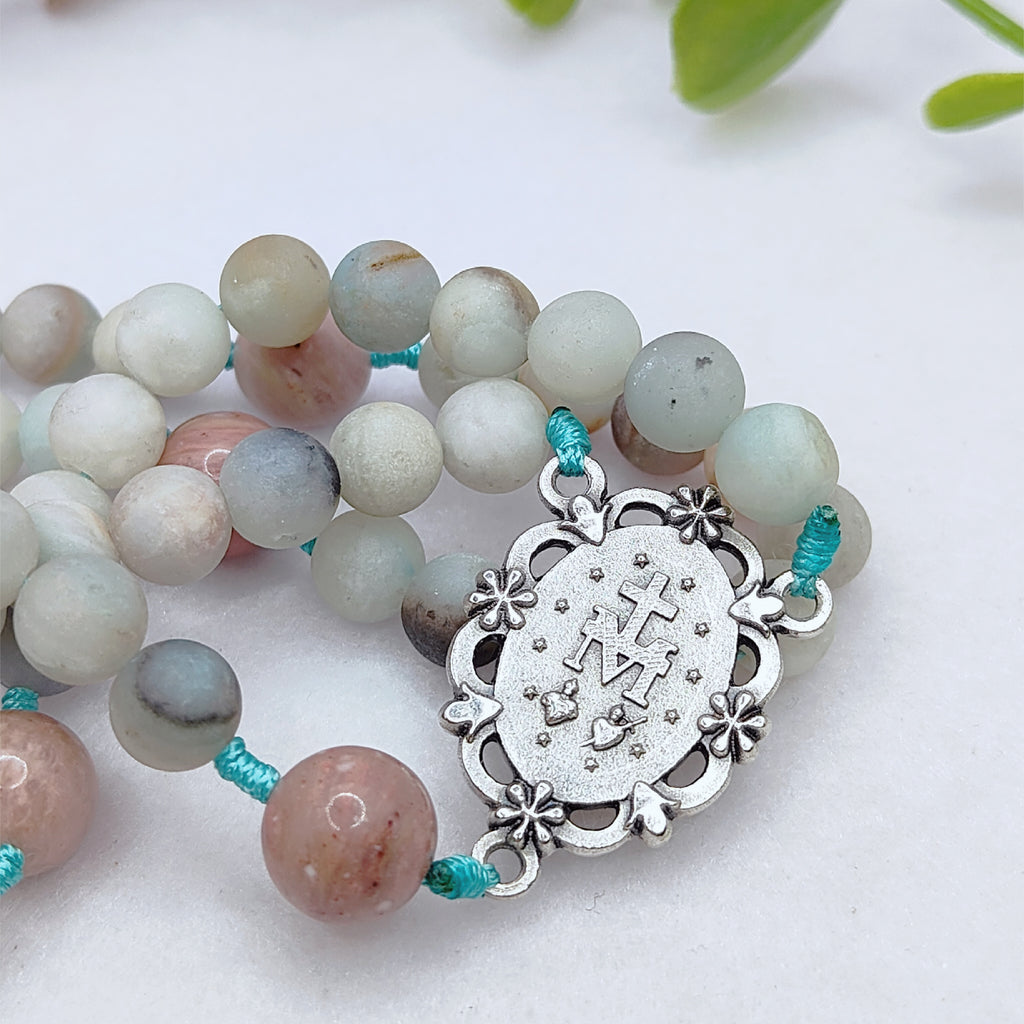 Miraculous Medal Serenity Amazonite & Rhodochrosite Rosary