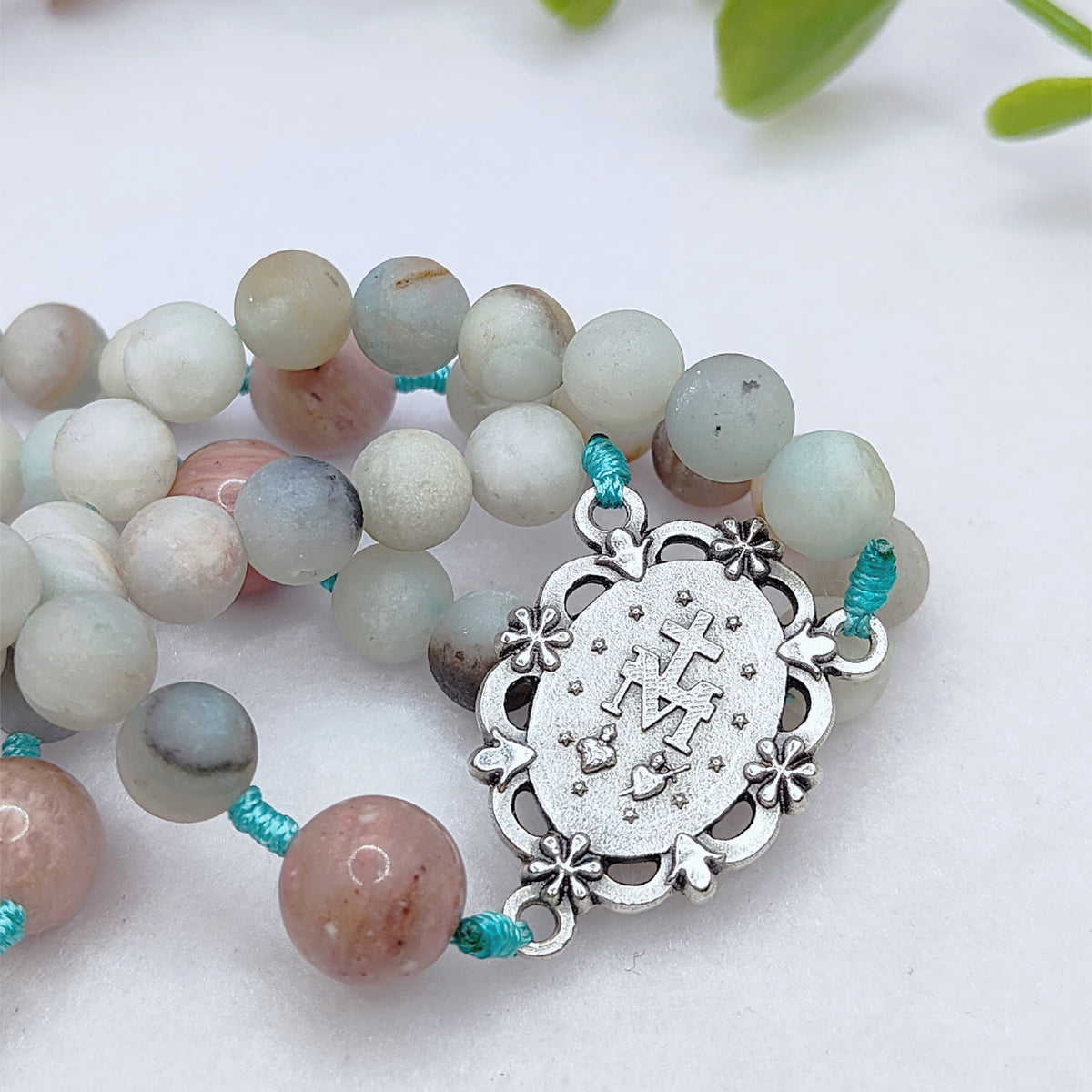 Miraculous Medal Serenity Amazonite & Rhodochrosite Rosary