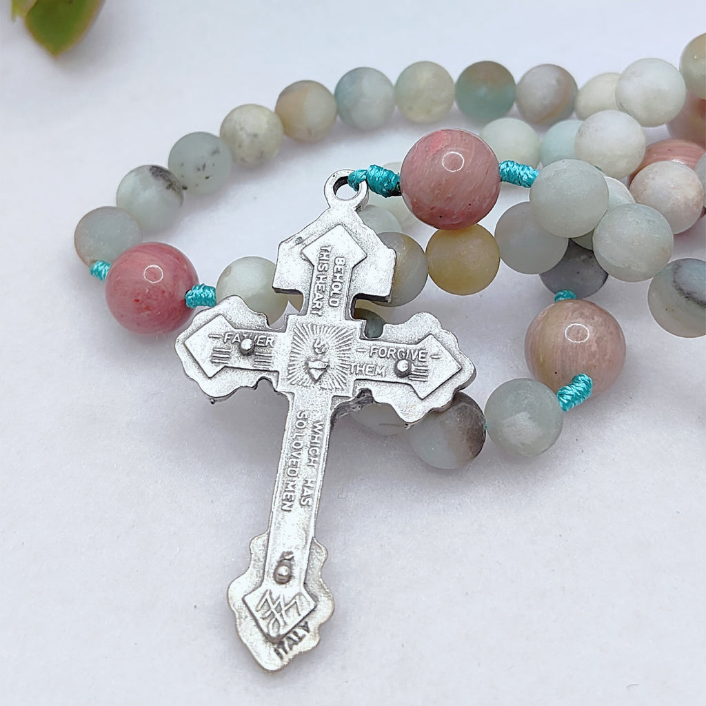 Miraculous Medal Serenity Amazonite & Rhodochrosite Rosary