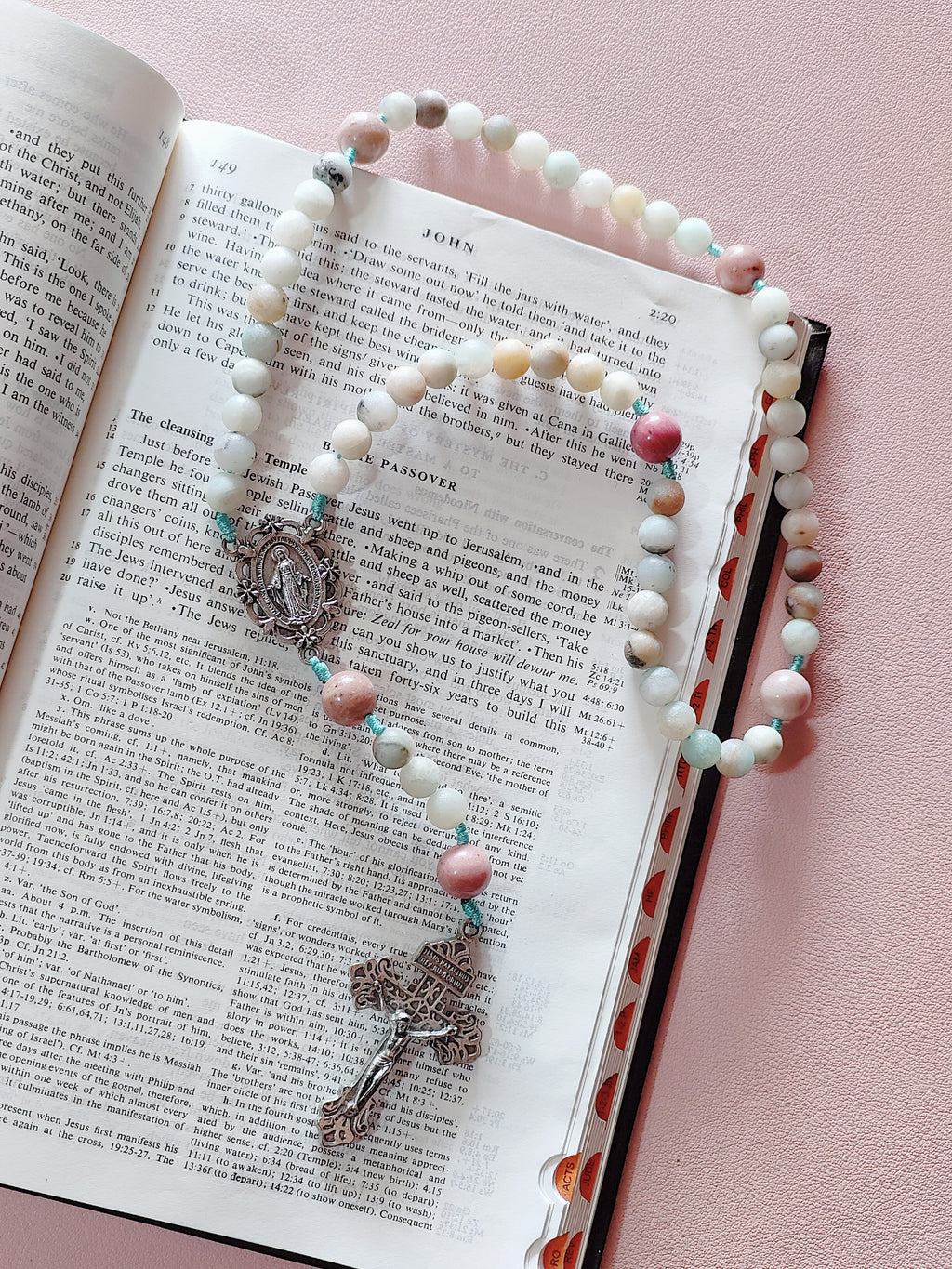 Miraculous Medal Serenity Amazonite & Rhodochrosite Rosary