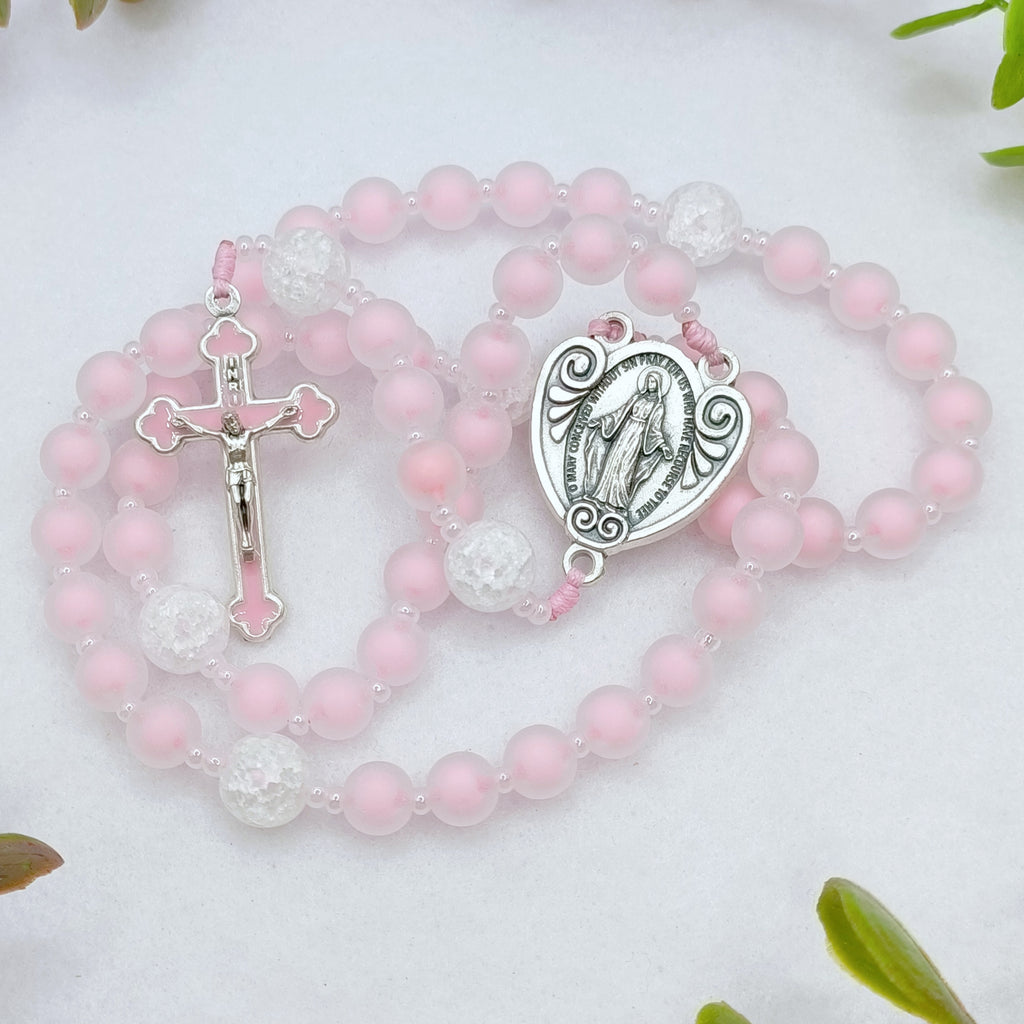Heavenly Pink Glass Rosary