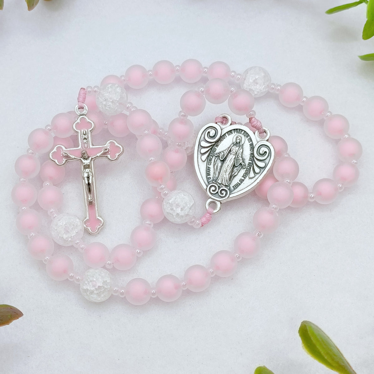 Heavenly Pink Glass Rosary