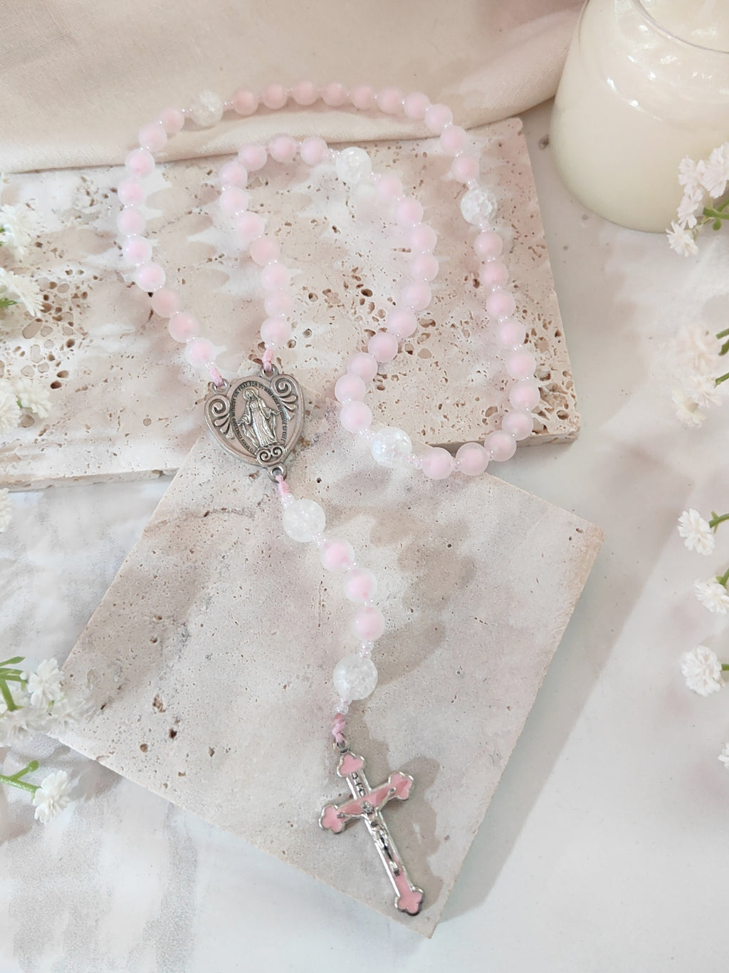 Heavenly Pink Glass Rosary