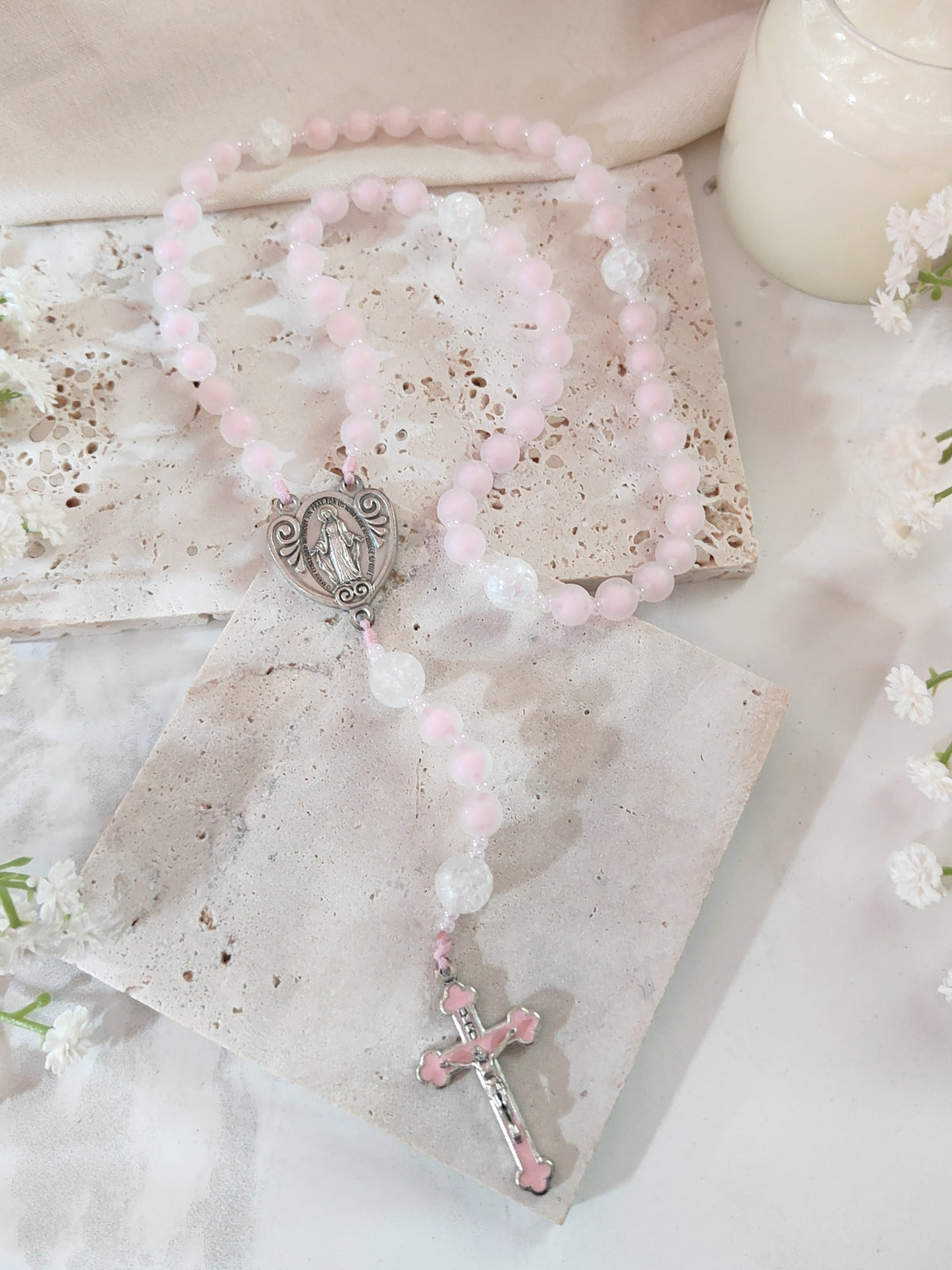 Heavenly Pink Glass Rosary