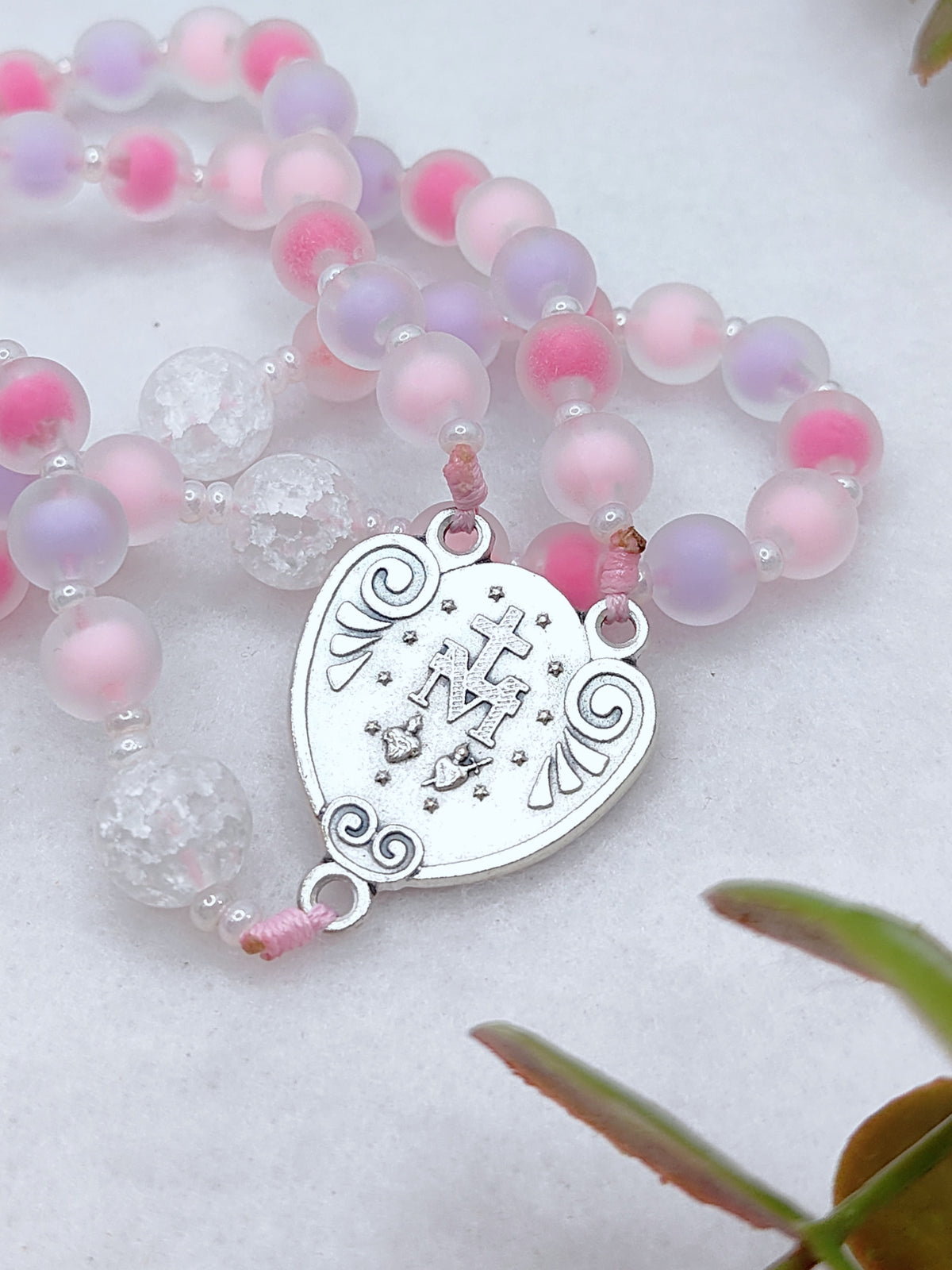Dreamy Pink Glass Floral Rosary