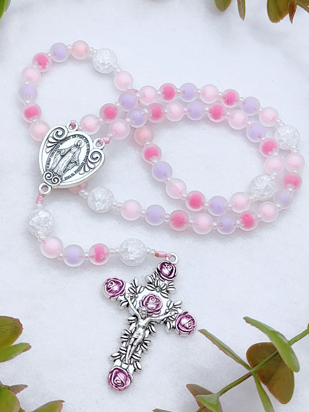Dreamy Pink Glass Floral Rosary