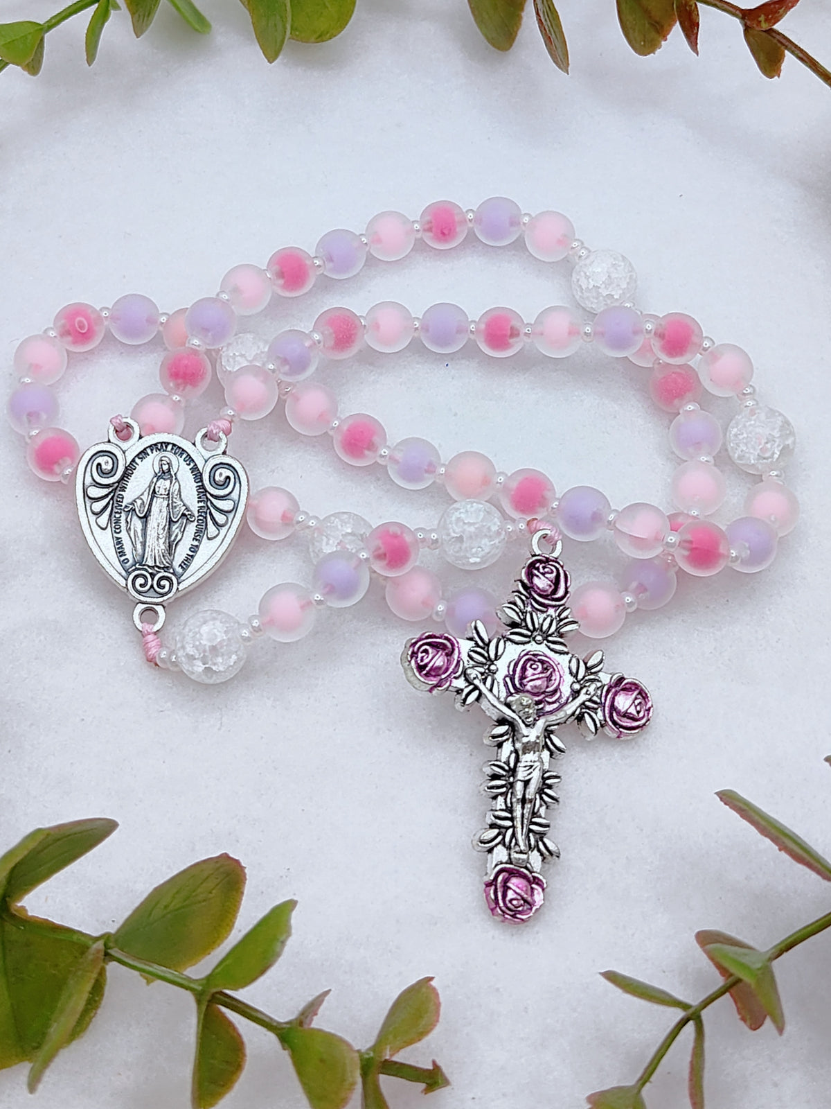 Dreamy Pink Glass Floral Rosary
