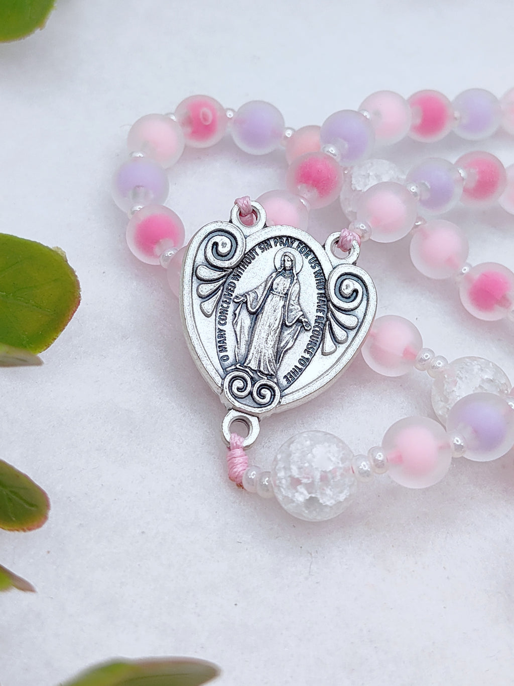 Dreamy Pink Glass Floral Rosary