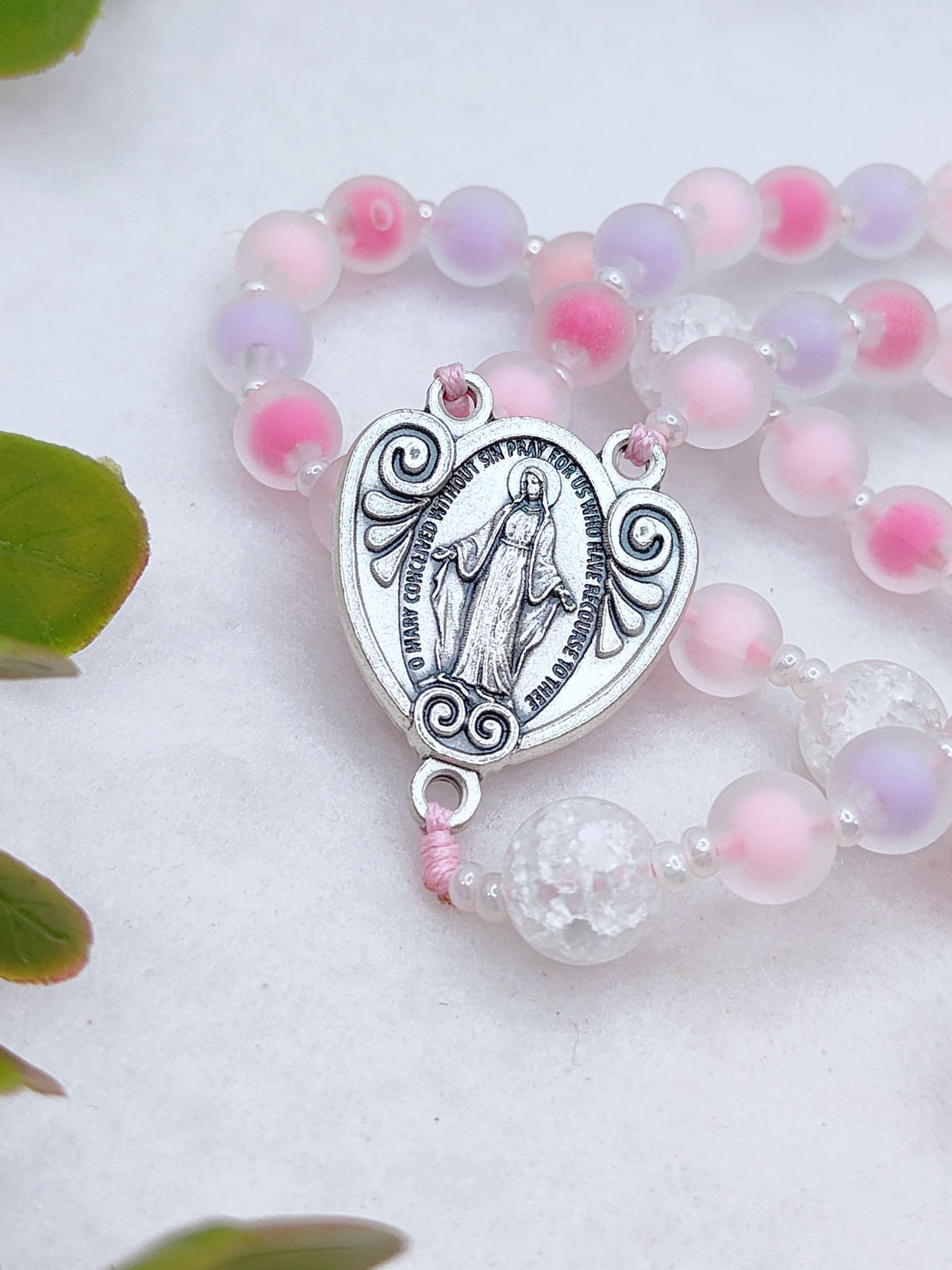 Dreamy Pink Glass Floral Rosary