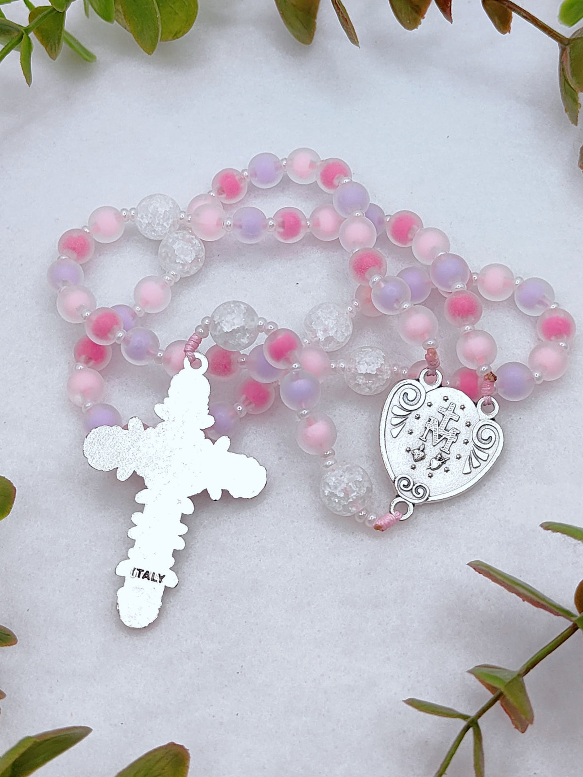 Dreamy Pink Glass Floral Rosary