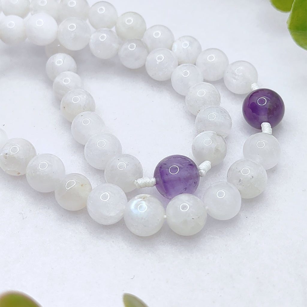 Miraculous Medal White Moonstone & Amethyst Peaceful Rosary