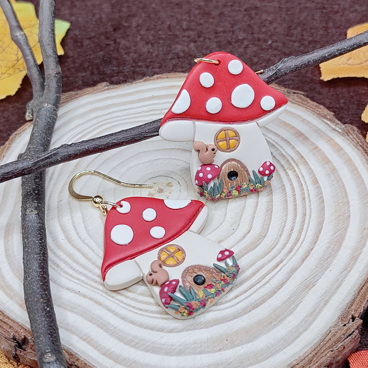 Enchanted Mushroom House Earrings