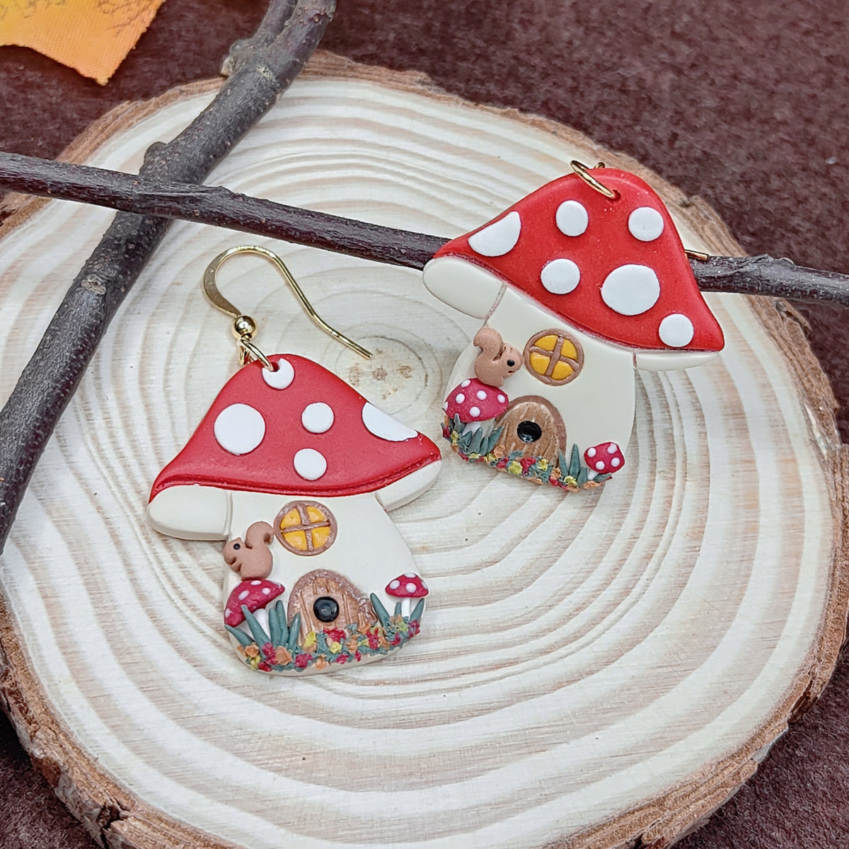 Enchanted Mushroom House Earrings