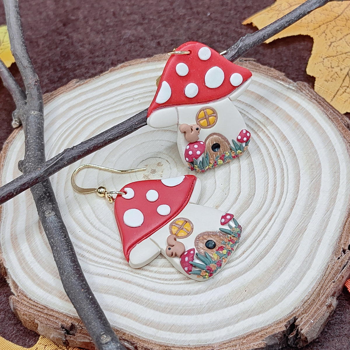 Enchanted Mushroom House Earrings