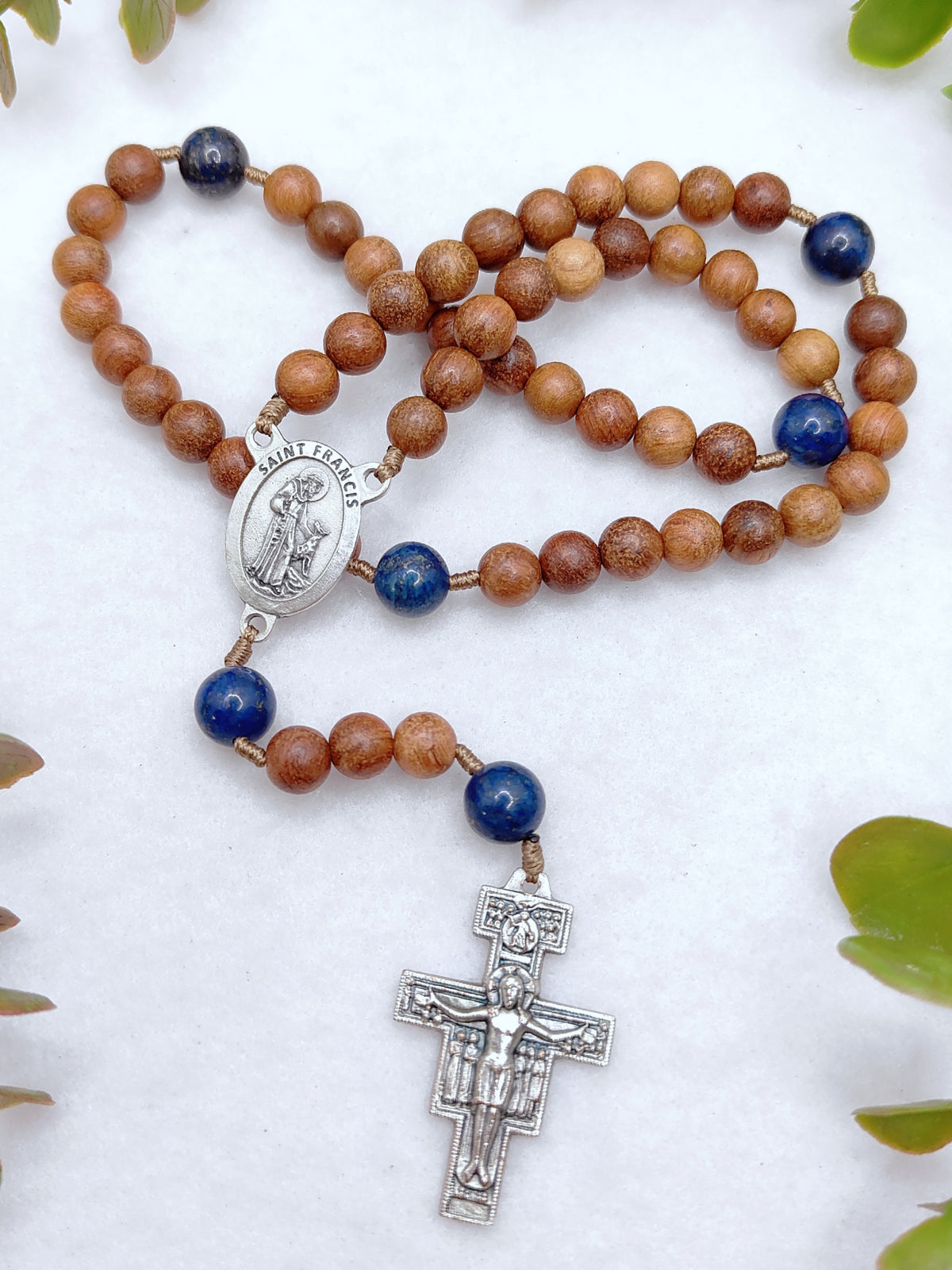 St. Francis of Assisi Peace & Creation Wood & Lapis Lazuli Rosary
