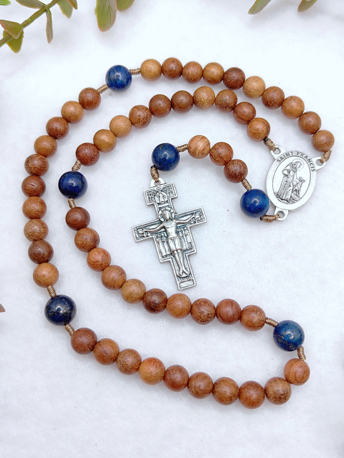 St. Francis of Assisi Peace & Creation Wood & Lapis Lazuli Rosary