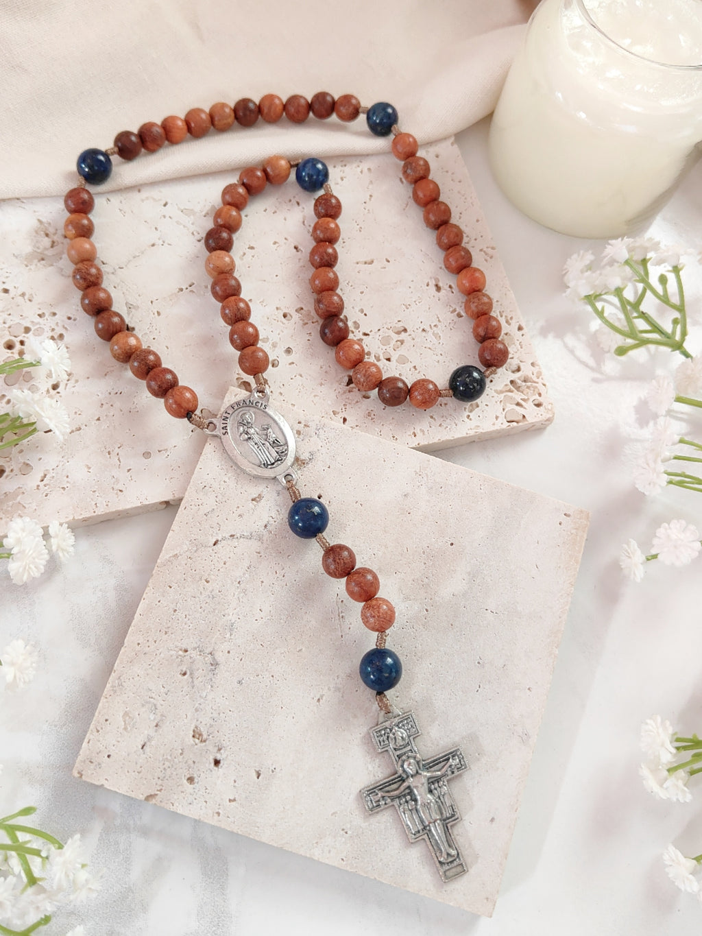 St. Francis of Assisi Peace & Creation Wood & Lapis Lazuli Rosary