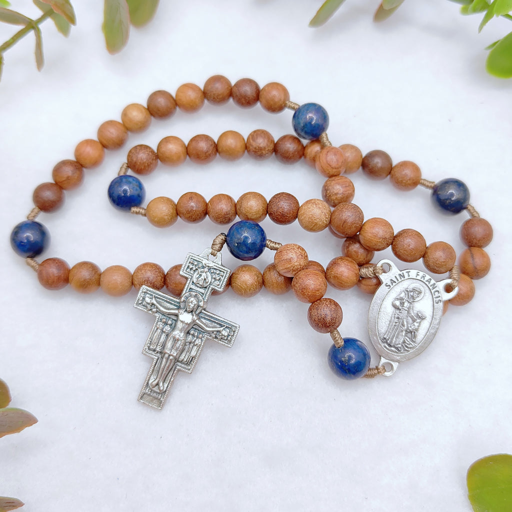 St. Francis of Assisi Peace & Creation Wood & Lapis Lazuli Rosary
